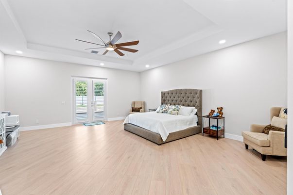 Bedroom, Interior, Recessed Lighting, Wood Texture Flooring