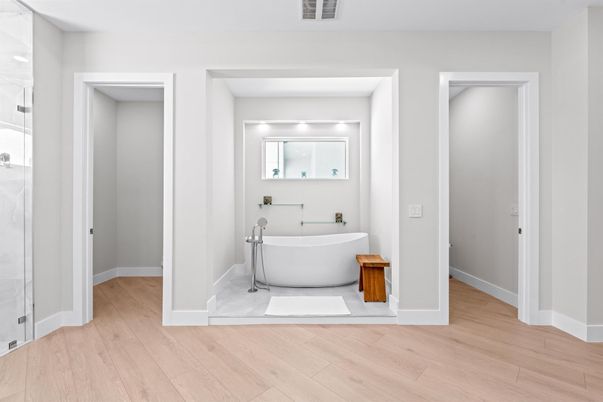 Bathroom, Free Standing Baths, Interior, Wood Texture Flooring