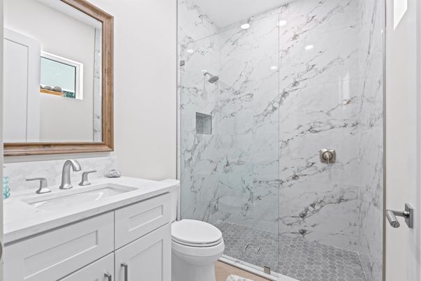 Bathroom, Glass Shower, Interior, Marble Walls