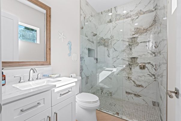 Bathroom, Glass Shower, Interior, Marble Walls