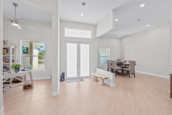 Home Office, Interior, Recessed Lighting, Wood Texture Flooring