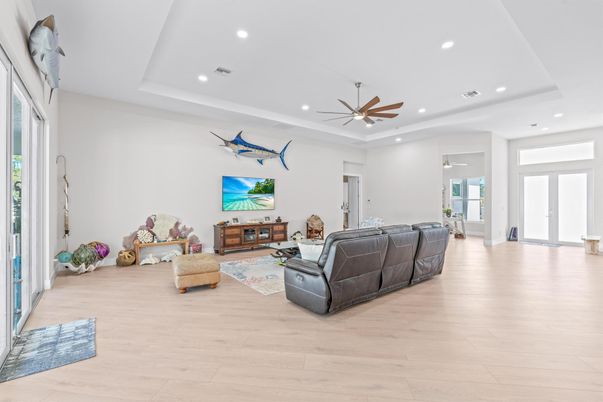 Interior, Living room, Recessed Lighting, Wood Texture Flooring