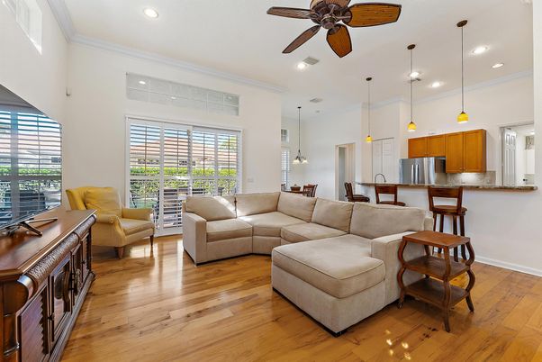 Interior, Kitchen, Living room, Pendant Lights, Recessed Lighting, Stainless Steel Appliances, Wood Texture Flooring