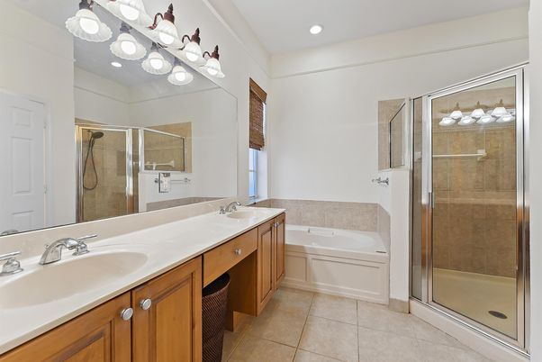 Bathroom, Dual Sink Vanities, Glass Shower, Interior, Recessed Lighting