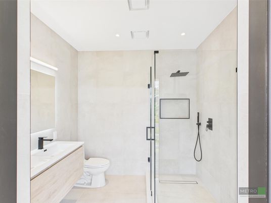 Bathroom, Glass Shower, Interior, Recessed Lighting