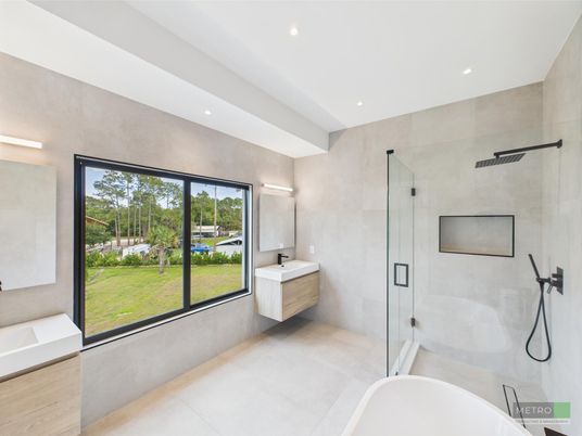 Bathroom, Glass Shower, Interior, Recessed Lighting
