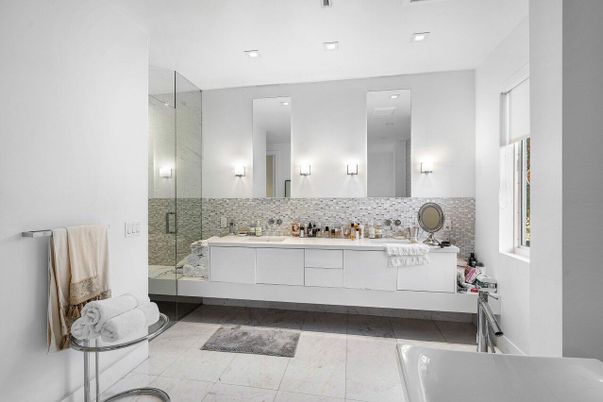 Bathroom, Dual Sink Vanities, Glass Shower, Interior, Recessed Lighting