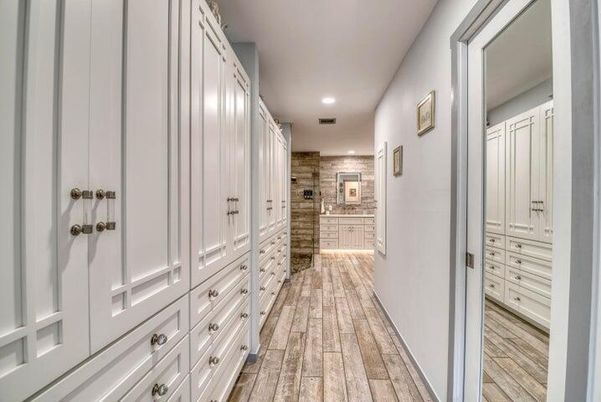 Interior, Recessed Lighting, Stone Walls, Wood Texture Flooring