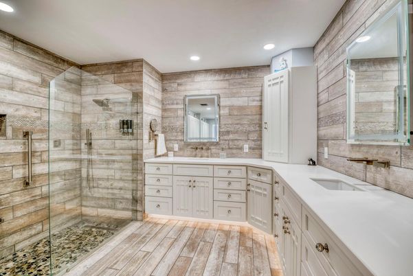 Bathroom, Dual Sink Vanities, Glass Shower, Interior, Recessed Lighting