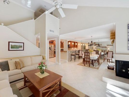 Dining room, Fireplace, Interior, Kitchen, Living room, Pendant Lights