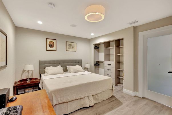 Bedroom, Interior, Recessed Lighting, Wood Texture Flooring