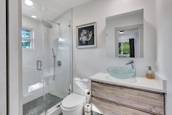 Bathroom, Glass Shower, Interior, Recessed Lighting