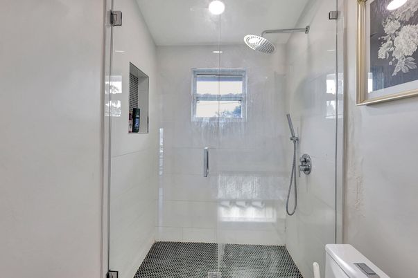 Bathroom, Glass Shower, Interior, Recessed Lighting