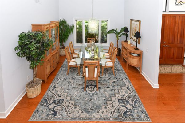 Dining room, Interior, Pendant Lights, Wood Texture Flooring