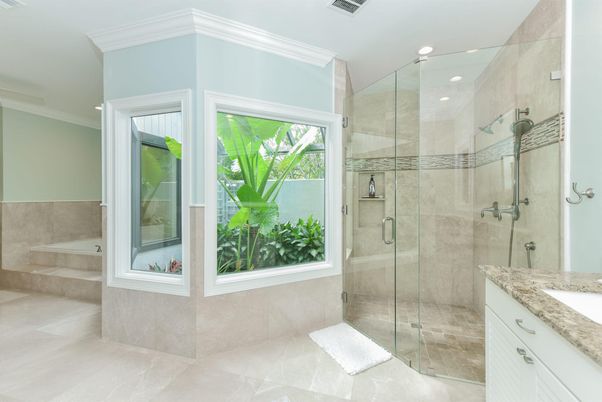 Bathroom, Glass Shower, Interior, Recessed Lighting