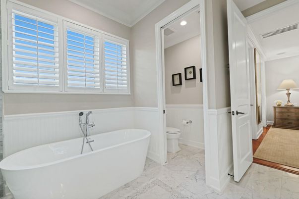 Bathroom, Free Standing Baths, Interior, Marble, Recessed Lighting