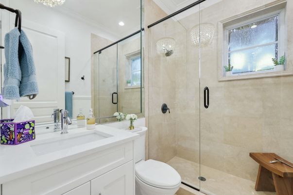 Bathroom, Glass Shower, Interior, Recessed Lighting