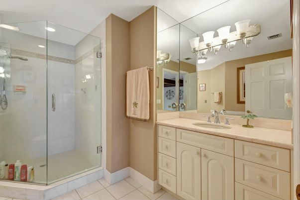 Bathroom, Glass Shower, Interior, Recessed Lighting