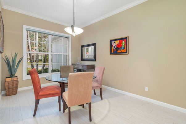 Dining room, Interior, Pendant Lights, Wood Texture Flooring
