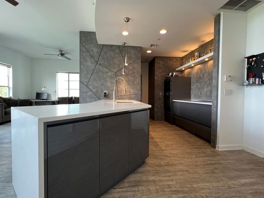 Interior, Kitchen, Pendant Lights, Recessed Lighting, Wood Texture Flooring