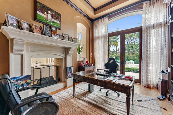 Fireplace, Home Office, Interior, Wood Texture Flooring