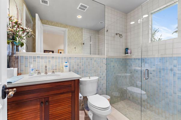 Bathroom, Glass Shower, Interior, Recessed Lighting