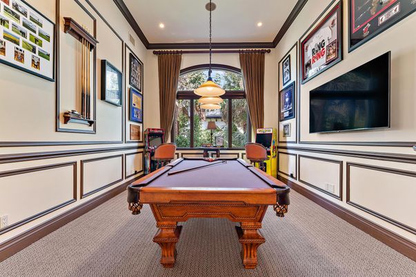 Billiard Table, Game Room, Interior, Pendant Lights, Recessed Lighting