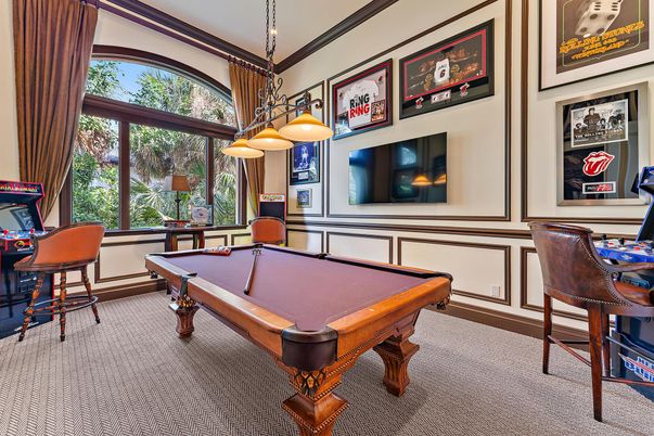 Billiard Table, Game Room, Interior, Pendant Lights