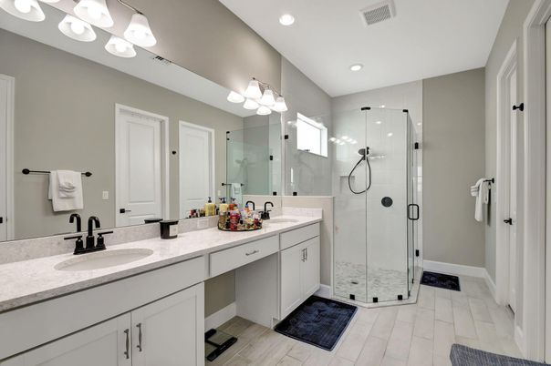Bathroom, Dual Sink Vanities, Glass Shower, Interior, Recessed Lighting