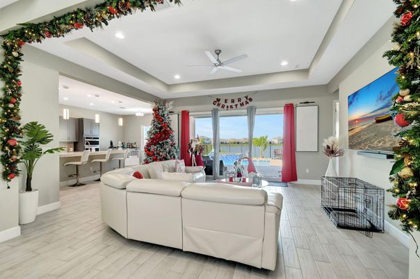 Interior, Kitchen, Living room, Recessed Lighting, Stainless Steel Appliances, Wood Texture Flooring