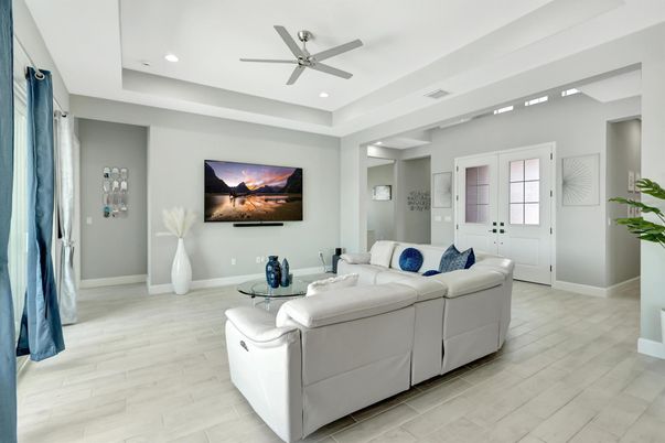 Interior, Living room, Recessed Lighting, Wood Texture Flooring