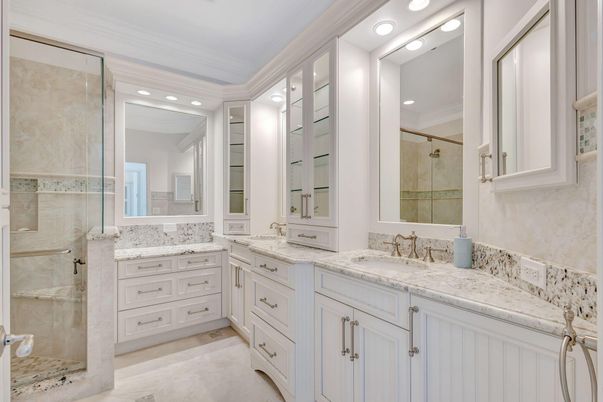 Bathroom, Dual Sink Vanities, Glass Shower, Interior, Recessed Lighting