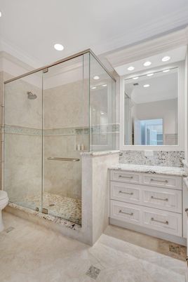 Bathroom, Glass Shower, Interior, Recessed Lighting