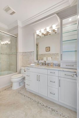 Bathroom, Dual Sink Vanities, Glass Shower, Interior, Recessed Lighting