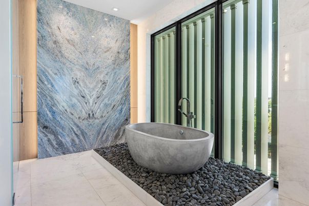 Bathroom, Free Standing Baths, Interior, Marble, Recessed Lighting