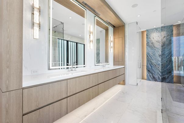 Bathroom, Dual Sink Vanities, Glass Shower, Interior, Recessed Lighting