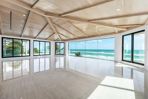Empty room, Interior, Recessed Lighting, Water, Wooden Beams, Wooden Ceilings