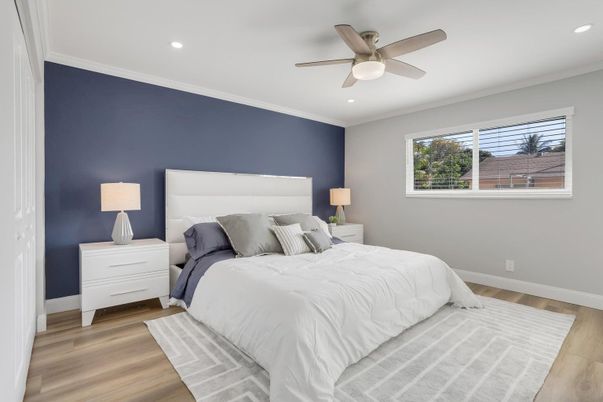Bedroom, Interior, Recessed Lighting, Wood Texture Flooring