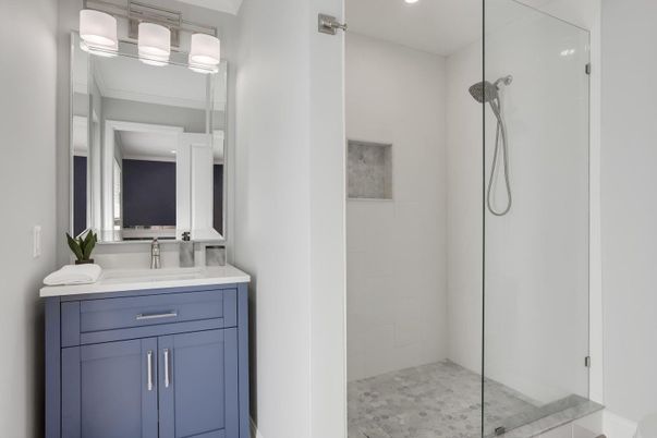 Bathroom, Glass Shower, Interior, Recessed Lighting