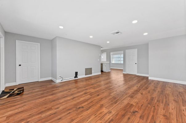 Empty room, Interior, Recessed Lighting, Wood Texture Flooring