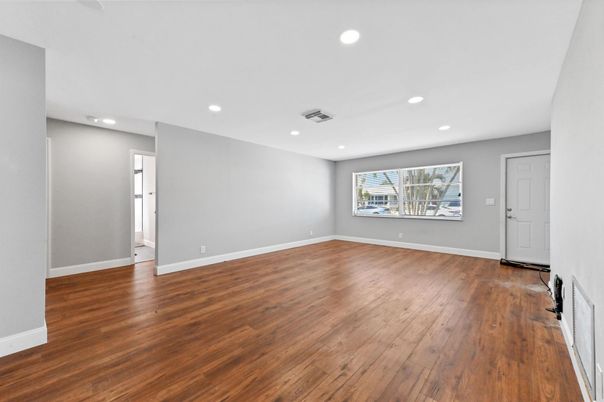Empty room, Interior, Recessed Lighting, Wood Texture Flooring