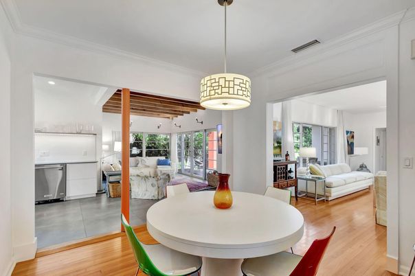 Dining room, Interior, Kitchen, Living room, Pendant Lights, Recessed Lighting, Wood Texture Flooring