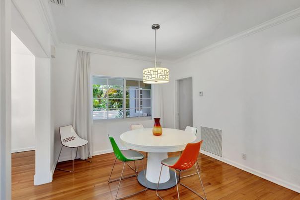 Dining room, Interior, Pendant Lights, Wood Texture Flooring