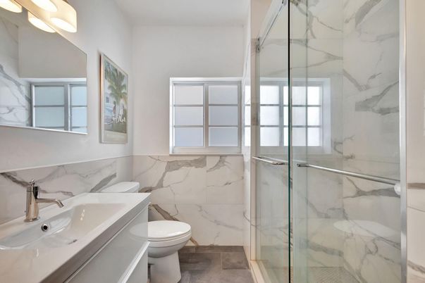 Bathroom, Glass Shower, Interior, Marble Walls