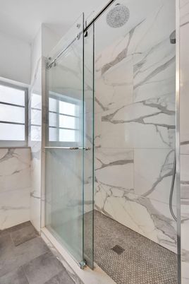 Bathroom, Glass Shower, Interior, Marble Walls