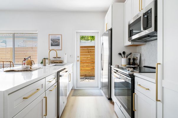 Interior, Kitchen, Stainless Steel Appliances, Wood Texture Flooring