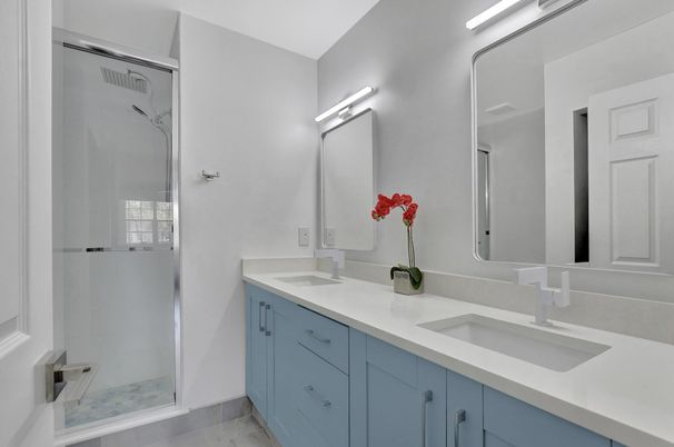 Bathroom, Dual Sink Vanities, Glass Shower, Interior
