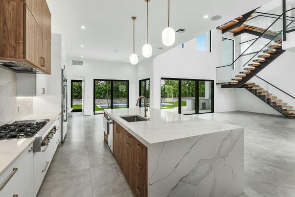 Interior, Kitchen, Marble, Pendant Lights, Recessed Lighting