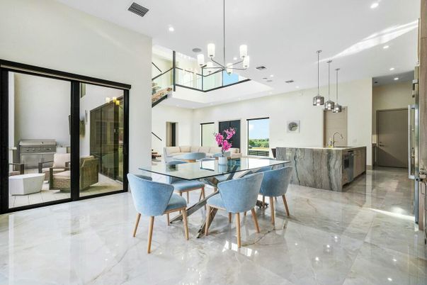 Dining room, Interior, Marble, Pendant Lights, Recessed Lighting