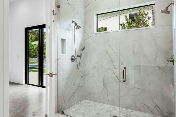 Bathroom, Glass Shower, Interior, Marble Walls